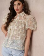 j&x Bluză din plasă bej cu flori cu guler Kiasia