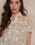 j&x Bluză din plasă bej cu flori cu guler Kiasia
