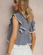 j&x Bluză elegantă bleumarin decorată la umeri cu volan Gimemia