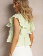 j&x Bluză Elegantă Verde Decorată la Umeri cu Volan Gimemia