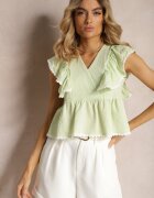j&x Bluză Elegantă Verde Decorată la Umeri cu Volan Gimemia