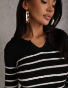 j&x Bluză Neagră din bumbac cu model în dungi și nasturi Serisse