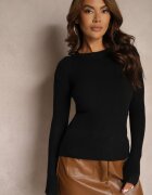 j&x Bluză Neagră Longsleeve cu Nervuri Subțiri Terilissa