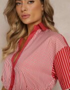 j&x Bluză Roșie Scurtă Stil Retro Cu nasturi Decorată Cu dungi Fito