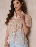 j&x Bluză roză din plasă cu imprimeu floral și guler Kiasia