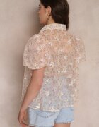 j&x Bluză roză din plasă cu imprimeu floral și guler Kiasia