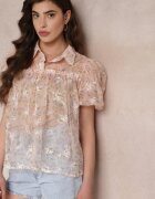 j&x Bluză roză din plasă cu imprimeu floral și guler Kiasia