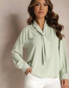 j&x Bluză Verde deschis cu Cravată Decorativă și Perle Reveria