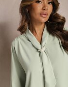 j&x Bluză Verde deschis cu Cravată Decorativă și Perle Reveria