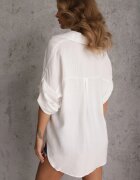 j&x Cămașă Albă Vâscoză Tip Liliac cu Mâneci Reglabile și Broderie Drenesh