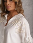 j&x Cămașă Albă Vâscoză Tip Liliac cu Mâneci Reglabile și Broderie Drenesh