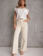 j&x Cămașă Boho Albă din Viscoză Fără Mâneci cu Șnur în Talie Assabel