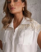 j&x Cămașă Boho Albă din Viscoză Fără Mâneci cu Șnur în Talie Assabel