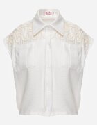j&x Cămașă Boho Albă din Viscoză Fără Mâneci cu Șnur în Talie Assabel