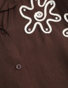 j&x Cămașă Maro din Vâscoză tip Liliac cu Mâneci Reglabile și Broderie Drenesh