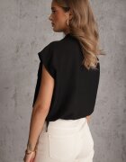 j&x Cămașă Neagră Boho din Viscoză Fără Mâneci cu șnur în talie Assabel