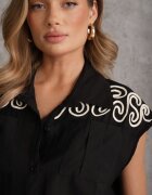 j&x Cămașă Neagră Boho din Viscoză Fără Mâneci cu șnur în talie Assabel