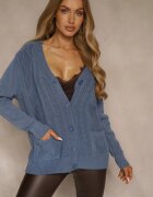 j&x Cardigan Albastru din Bumbac și cu Model în Relief Reisina
