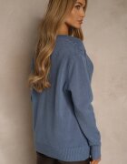 j&x Cardigan Albastru din Bumbac și cu Model în Relief Reisina