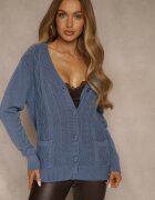 j&x Cardigan Albastru din Bumbac și cu Model în Relief Reisina