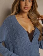 j&x Cardigan Albastru din Bumbac și cu Model în Relief Reisina