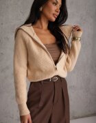 j&x Cardigan Bej cu Lână cu Guler înalt și Închidere cu Fermoar Zinfria