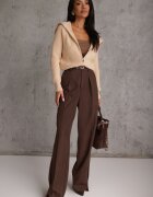 j&x Cardigan Bej cu Lână cu Guler înalt și Închidere cu Fermoar Zinfria