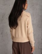j&x Cardigan Bej cu Lână cu Guler înalt și Închidere cu Fermoar Zinfria