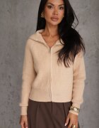 j&x Cardigan Bej cu Lână cu Guler înalt și Închidere cu Fermoar Zinfria