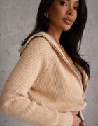 j&x Cardigan Bej cu Lână cu Guler înalt și Închidere cu Fermoar Zinfria