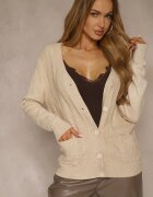 j&x Cardigan Bej deschis cu bumbac și model în relief Reisina