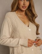 j&x Cardigan Bej deschis cu bumbac și model în relief Reisina