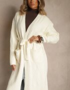 j&x Cardigan Bej deschis Embosat cu Lână cu croială deschisă și curea Dorrive
