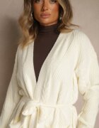 j&x Cardigan Bej deschis Embosat cu Lână cu croială deschisă și curea Dorrive