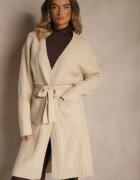 j&x Cardigan bej embosat cu lână cu croială fără închidere cu curea Dorrive