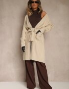 j&x Cardigan bej embosat cu lână cu croială fără închidere cu curea Dorrive