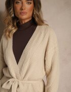 j&x Cardigan bej embosat cu lână cu croială fără închidere cu curea Dorrive