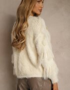 j&x Cardigan Bej în stil elegant cu imitație de pene și nasturi de perle Nessea