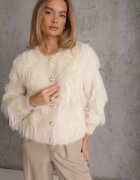 j&x Cardigan Bej Tricotat cu Lână Imitând Penele cu Nasturi Perlați Meviatta