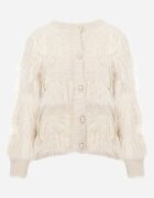 j&x Cardigan Bej Tricotat cu Lână Imitând Penele cu Nasturi Perlați Meviatta