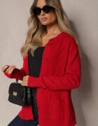 j&x Cardigan Casual Bordeaux cu bumbac cu buzunare decorat cu imprimeu în relief Mevanille