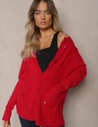 j&x Cardigan Casual Bordeaux cu bumbac cu buzunare decorat cu imprimeu în relief Mevanille