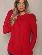 j&x Cardigan Casual Bordeaux cu bumbac cu buzunare decorat cu imprimeu în relief Mevanille