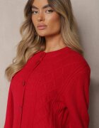 j&x Cardigan Casual Bordeaux cu bumbac cu buzunare decorat cu imprimeu în relief Mevanille
