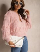 j&x Cardigan Casual Roz Pufos cu Lână Franjuri și Nasturi Mavanira