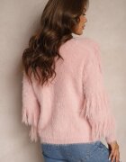 j&x Cardigan Casual Roz Pufos cu Lână Franjuri și Nasturi Mavanira