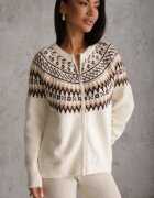 j&x Cardigan cu fermoar cu lână în motiv norvegian Oliac Bej deschis