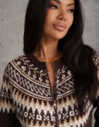 j&x Cardigan cu fermoar cu lână în motiv norvegian Oliac Maro
