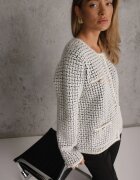 j&x Cardigan cu lână cu model geometric cu nasturi în stil perle Ifre Alb