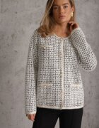 j&x Cardigan cu lână cu model geometric cu nasturi în stil perle Ifre Alb